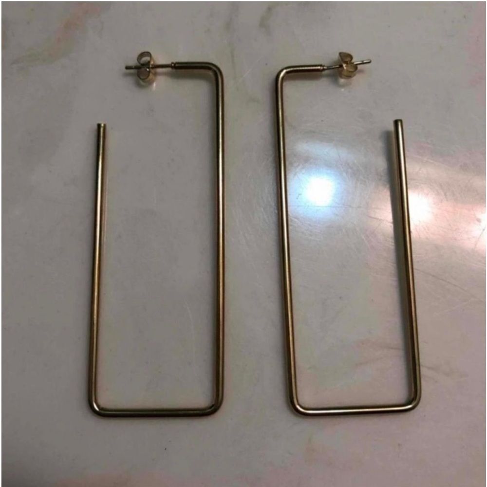 Y2K Gold Filled Geometric Huggie Hoop Minimalist Boujee Earrings - Picture 5 of 8